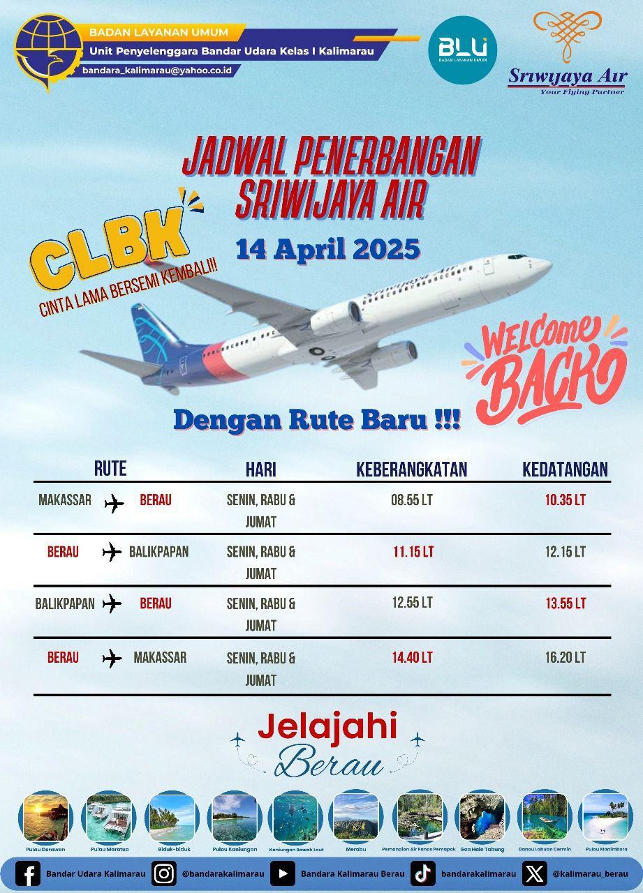 Sriwijaya Air Kembali Mengudara di Langit Berau