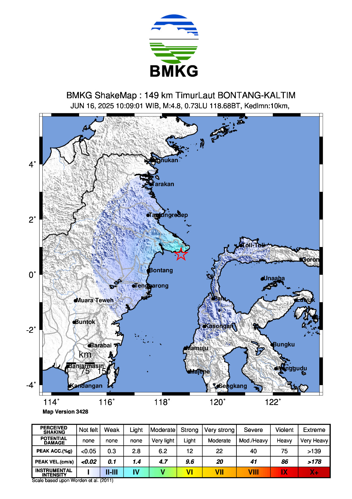 Gempa Magnitudo 4.8 Guncang Kecamatan Biduk-Biduk, Berau