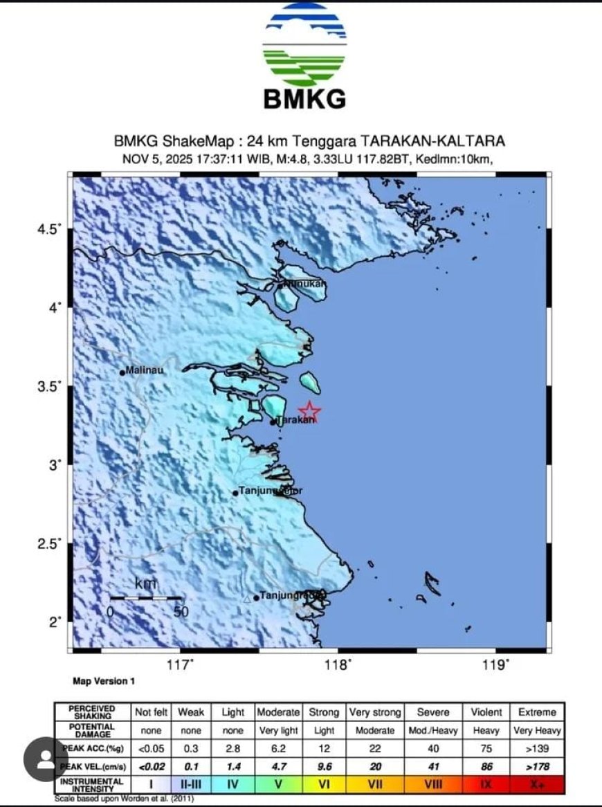 Gempa Tektonik 4,8 Guncang Tarakan, BMKG Pastikan Tidak Berpotensi Tsunami