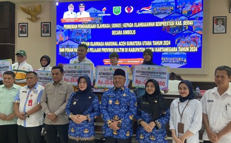 Pemkab Berau Serahkan Bonus Apresiasi Bagi Atlet Berprestasi PON XXI dan Peparprov 2024