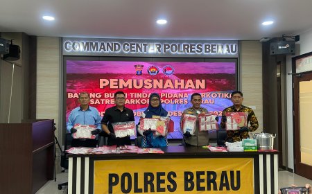 Polres Berau Musnahkan 3,2 Kilogram Sabu dari 18 Perkara Narkotika